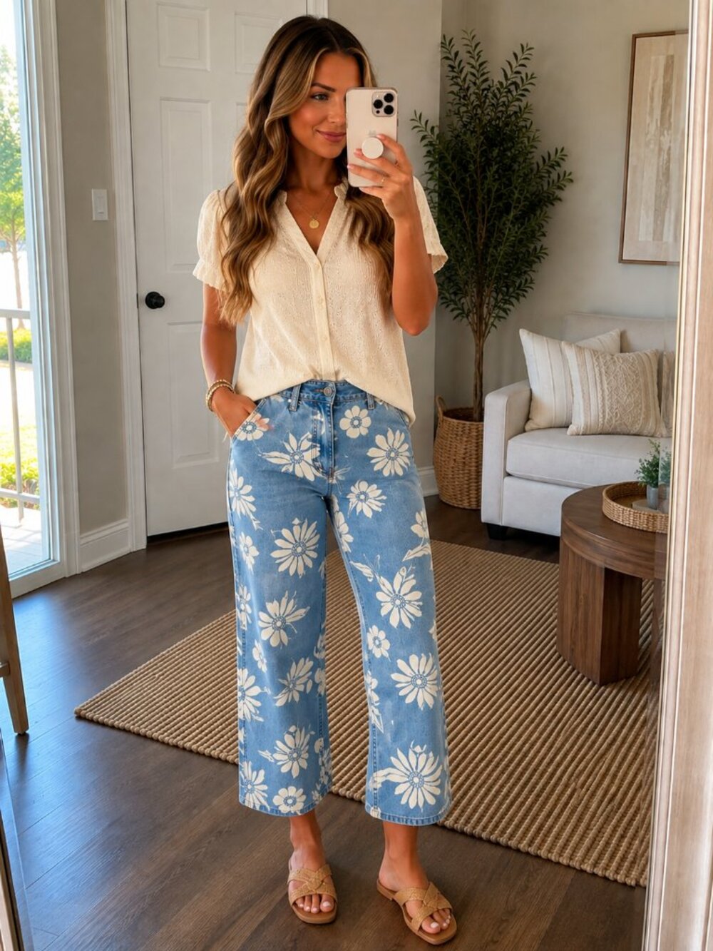 Tommy Hilfiger Floral Print Wide Leg Cropped Jeans Size 10